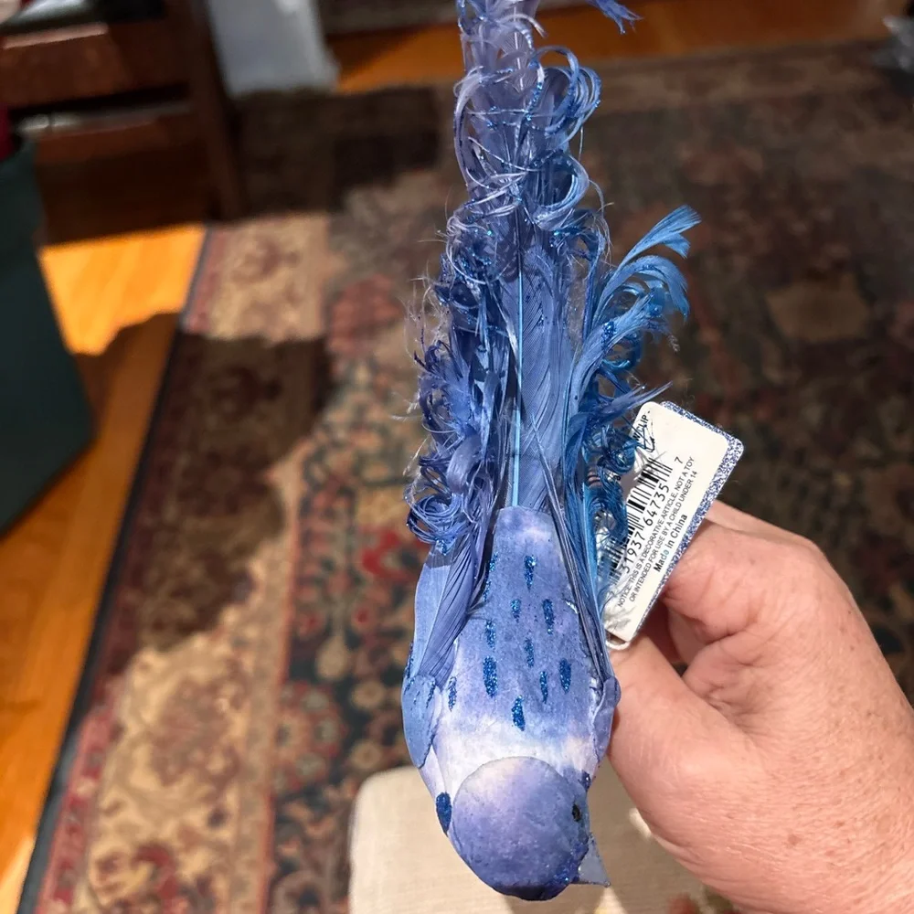 6” christmas ornament blue bird feathered clip on box of 12 NIB
